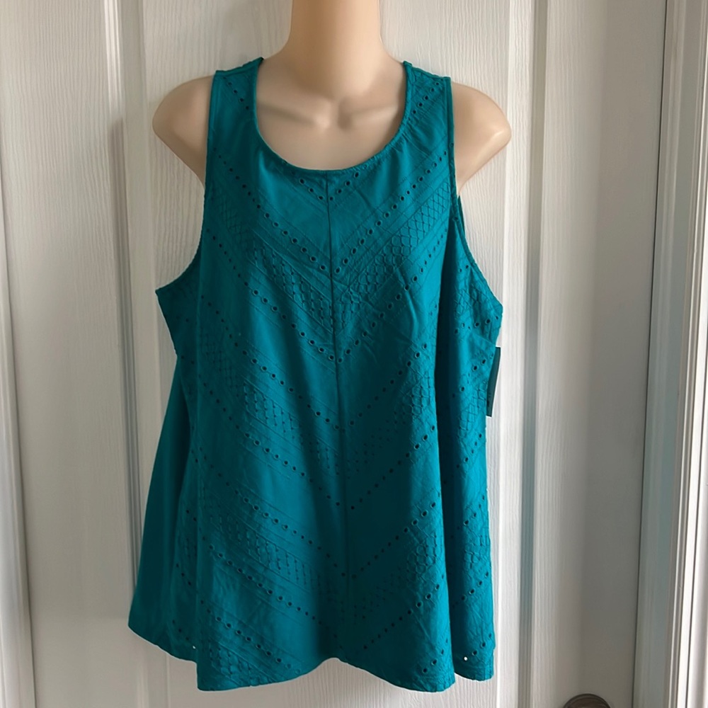 Ladies Teal Cotton tank-L